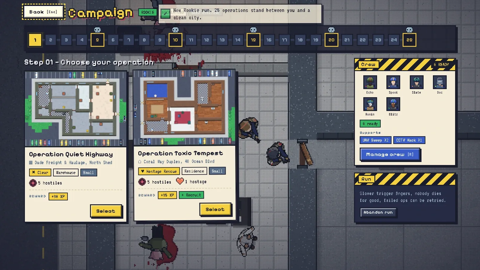 Roguelite Operations: 25 steps with a boss op every fifth