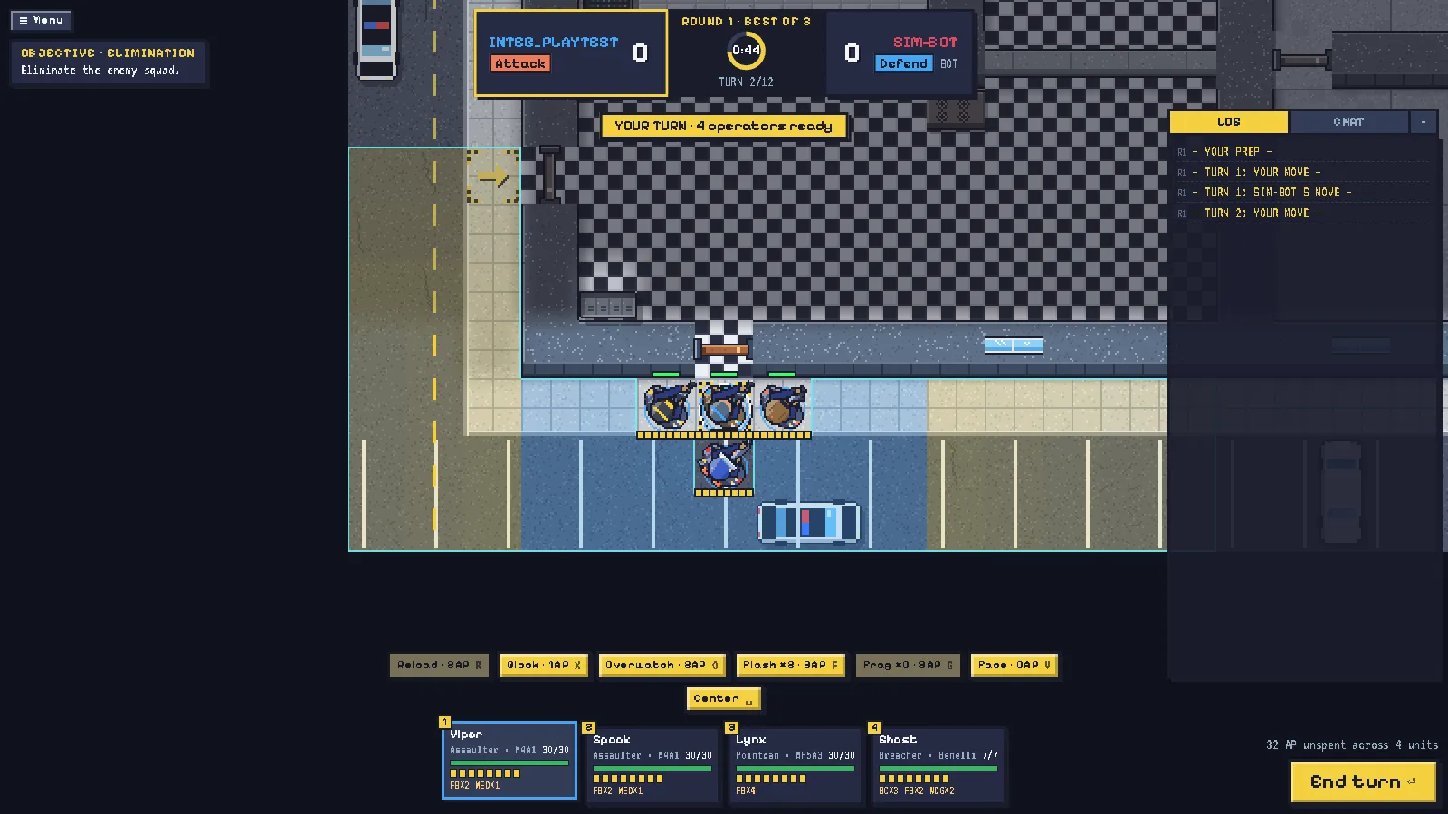 Turn-based versus: action points, fog of war and a turn timer