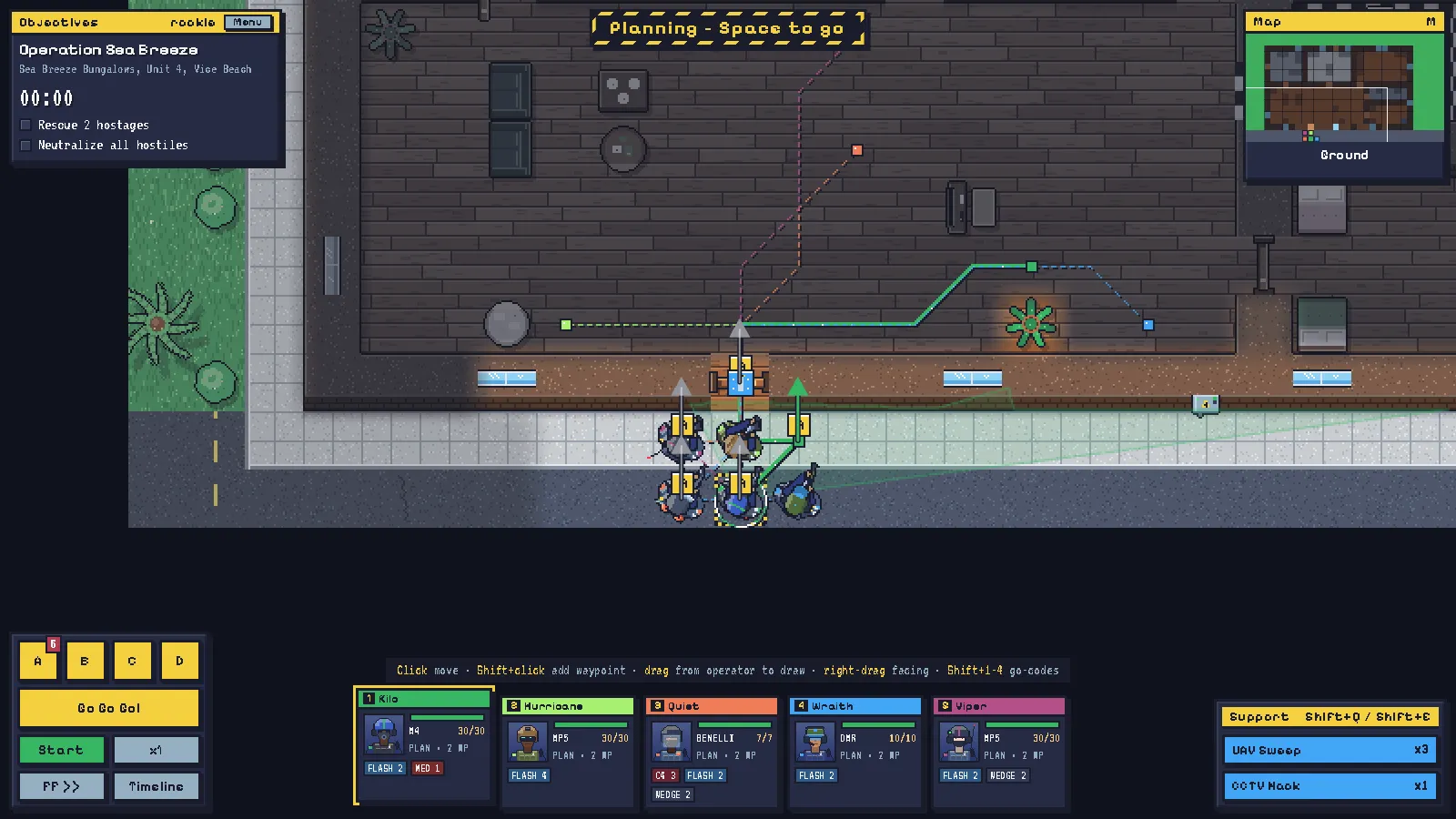 Plan the breach: routes, go-codes, stacks on the door and vision cones